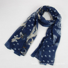 Fashion Autumn Long Polyester Voile Women Blue Scarf